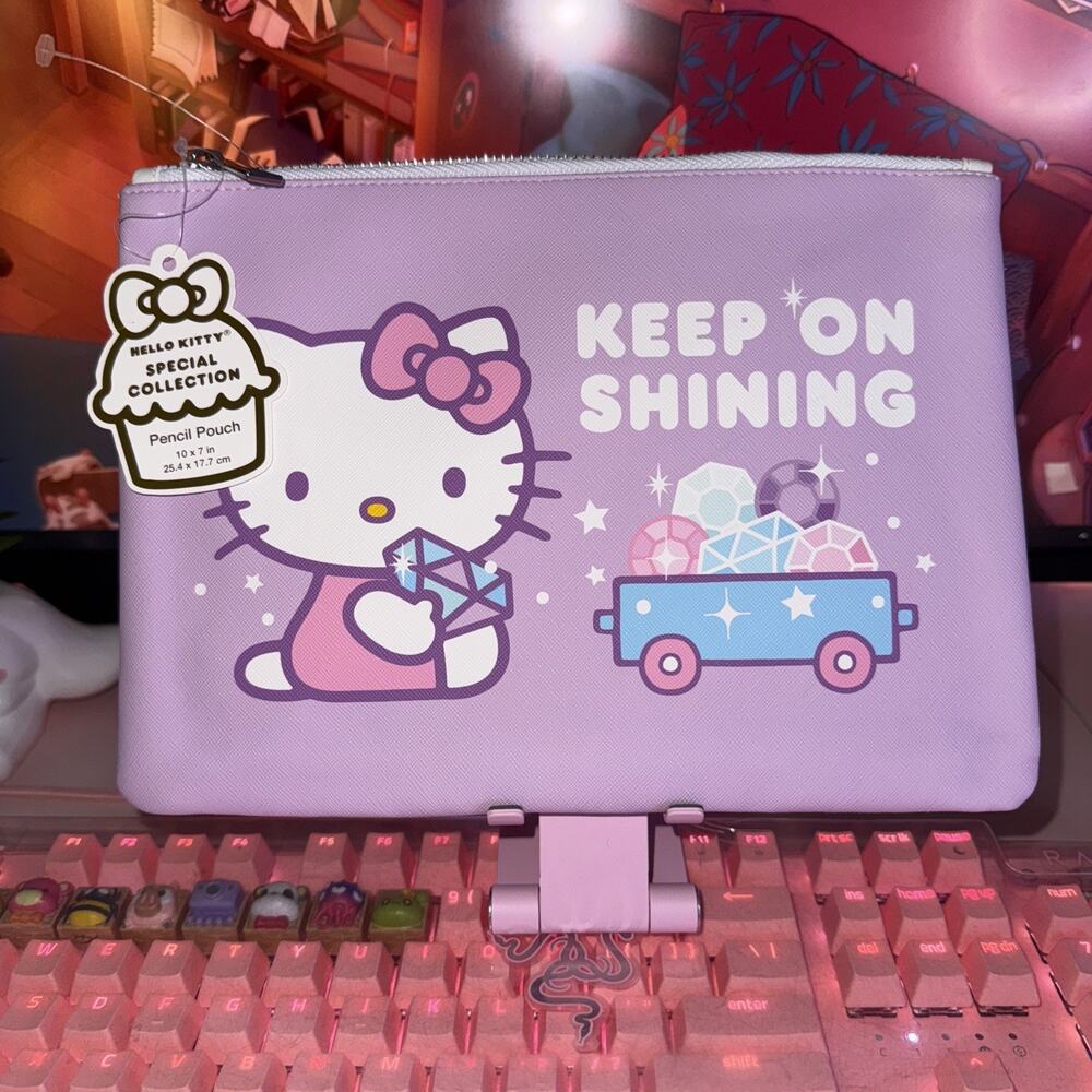 Hello Kitty Pencil Pouch Case Large Bejeweled Wagon Gems Purple Cute 2024 Sanrio